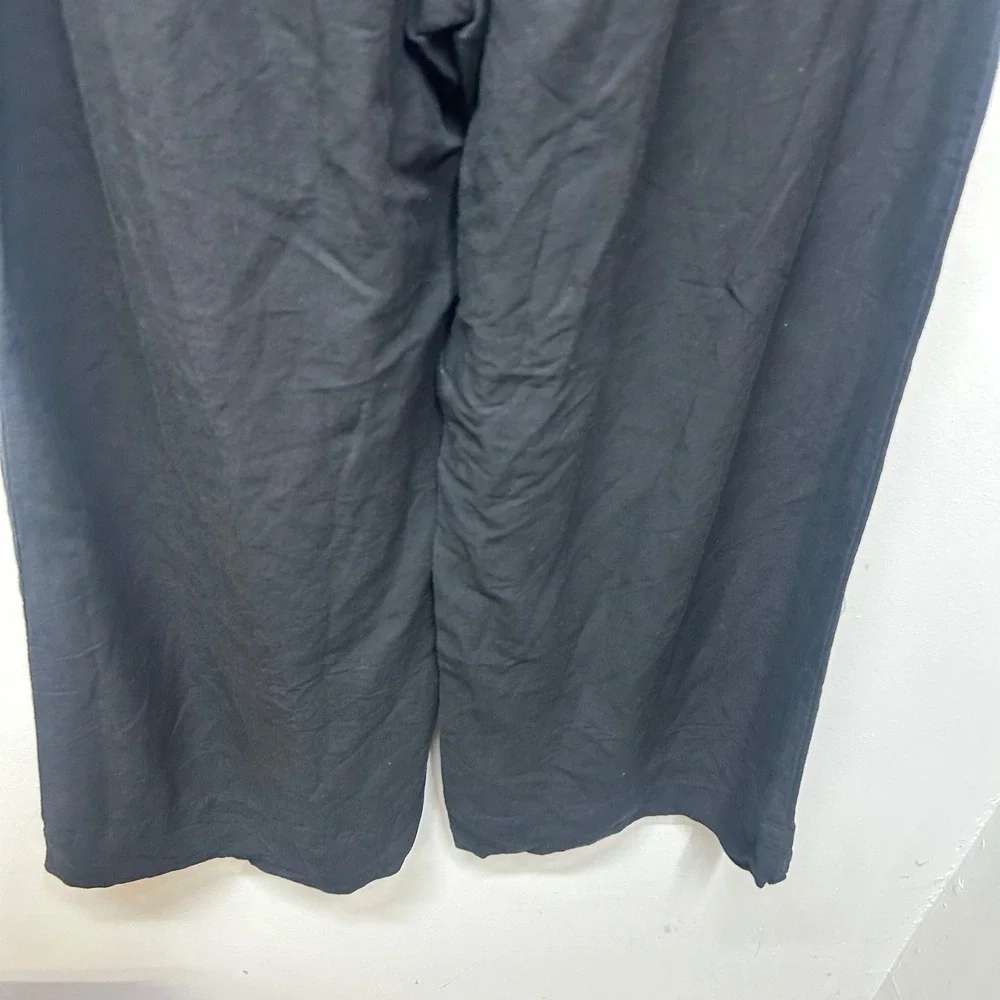 HM Womens Black Linen Blend Wide Leg Pants Paperbag Waist pull-on minimalist